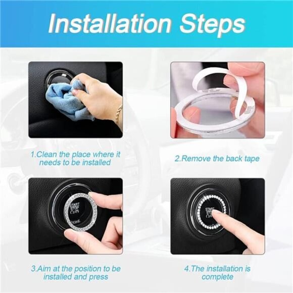 Car Start Button Bling Rhinestone Diamond Engine Button Ring 2-Pack Multi-Color - Picture 4 of 7
